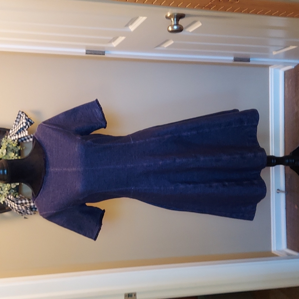 Tall Banana Republic Navy Knit Denim Flared Short Sleeve Midi Dress